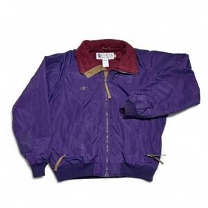 Columbia 80s Vintage Purple Nylon Coat Radial Sleeve Zip Bomber Jacket XL